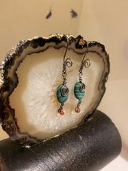 El İşçiliği Gümüş Malahit Taşı  Küpe