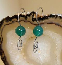 El İşçiliği Gümüş Yeşim Taşı  Küpe