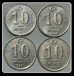 2005-2006-2007-2008 Tarihli 10 YENİ KURUŞ TAM TK. (10 YKrş.) KM#1166 (TCML5/8)