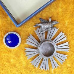 ANTİKA OSMANLI DÖNEMİ HRİSTİYAN ORTODOKS , ŞEMS FORMLU , KUŞLU GÜMÜŞ PAPAZ MADALYON