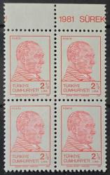 1981 SÜREKLİ POSTA PULU 10 ARALIK 4'lü Blok,  MNH