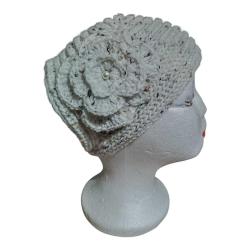 Handmade Bohem Beyaz Kırçıllı ve İncili Çiçek Detaylı Örgü Bere