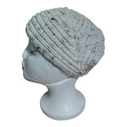 Handmade Bohem Beyaz Kırçıllı ve İncili Çiçek Detaylı Örgü Bere