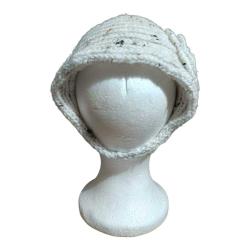 Handmade Bohem Beyaz Kırçıllı ve İncili Çiçek Detaylı Örgü Bere