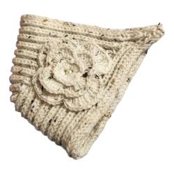 Handmade Bohem Beyaz Kırçıllı ve İncili Çiçek Detaylı Örgü Bere