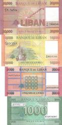 Lübnan 1.000/5.000/10.000/20.000 Livre Yabancı Kağıt Para Seti Çil (Unc) Koleksiyon Para
