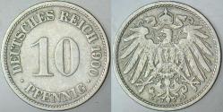 ALMANYA İMPARATORLUĞU 10 PFENNIG 1900 F. II. WİLHELM DÖNEMİ.