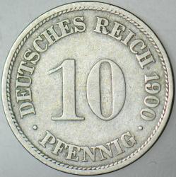 ALMANYA İMPARATORLUĞU 10 PFENNIG 1900 F. II. WİLHELM DÖNEMİ.