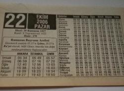 22 Ekim 2006-Orijinal Takvim Yaprağı-Doğum Günü-Söz,Nişan,Nikâh,Düğün ve Önemli Günler Hediyesi-ERAŞ Hizmet Takvimi-Ayet-Hadis(Ramazan Bayramı Arefesi)-Şevval Hilali-Hz.Osman Şöyle Buyurmuştur-Çocuğunuza İsim:Mazlum,Mefharet