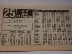 25 Ekim 2006-Orijinal Takvim Yaprağı-Doğum Günü-Söz,Nişan,Nikâh,Düğün ve Önemli Günler Hediyesi-ERAŞ Hizmet Takvimi-Ayet-Hadis(Ramazan Bayramı (3.Gün))-Birleşmiş Milletler Günü-Şaka İle İlgili Güzel Sözler-Çocuğunuza İsim:Melih,Meliha