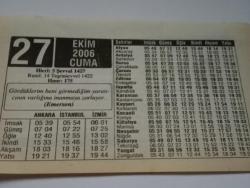 27 Ekim 2006-Orijinal Takvim Yaprağı-Doğum Günü-Söz,Nişan,Nikâh,Düğün ve Önemli Günler Hediyesi-ERAŞ Hizmet Takvimi-Ayet-Hadis(Emerson)-Elektrik Çarpması-Kafamı Pencereden Çıkarmış-Çocuğunuza İsim:Memduh,Melek
