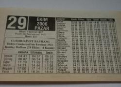 29 Ekim 2006-Orijinal Takvim Yaprağı-Doğum Günü-Söz,Nişan,Nikâh,Düğün ve Önemli Günler Hediyesi-ERAŞ Hizmet Takvimi-Ayet-Hadis(Cumhuriyet Bayramı Türkiye Cumhuriyeti'nin Kurtuluşu(1923))-Cumhuriyet Bayramı-Çocuğunuza İsim:Mert,Merve