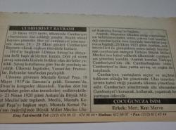 29 Ekim 2006-Orijinal Takvim Yaprağı-Doğum Günü-Söz,Nişan,Nikâh,Düğün ve Önemli Günler Hediyesi-ERAŞ Hizmet Takvimi-Ayet-Hadis(Cumhuriyet Bayramı Türkiye Cumhuriyeti'nin Kurtuluşu(1923))-Cumhuriyet Bayramı-Çocuğunuza İsim:Mert,Merve