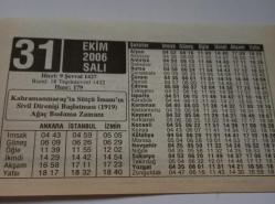 31 Ekim 2006-Orijinal Takvim Yaprağı-Doğum Günü-Söz,Nişan,Nikâh,Düğün ve Önemli Günler Hediyesi-ERAŞ Hizmet Takvimi-Ayet-Hadis(Kahramanmaraş'ta Sütçü İmam'ın Sivil Direnişi Başlatması (1919))-Şişmanlık+Alkol=Yüksek Tansiyon-Geveze Nasıl Olurmuş!-Çocuğunuza İsim:Metin,Melisa