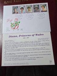 Birleşik Krallık   Diana, Princess of Wales Commemoration İlk Gün Zarflarıdır (First Day Cover - FDC)., 1 phosphor band, Tanıtım kartı, Tam set,  adressiz