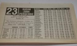 23 Kasım 2006-Orijinal Takvim Yaprağı-Doğum Günü-Söz,Nişan,Nikâh,Düğün ve Önemli Günler Hediyesi-ERAŞ Hizmet Takvimi-Ayet-Hadis(250 Hadis,s.72)-Öğretmen Görevleri-Eğitim Öğretim ve Öğretmen Üzerine Özlü Sözler-Çocuğunuza İsim:Haşim,Hande