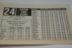 24 Kasım 2006-Orijinal Takvim Yaprağı-Doğum Günü-Söz,Nişan,Nikâh,Düğün ve Önemli Günler Hediyesi-ERAŞ Hizmet Takvimi-Ayet-Hadis(Öğretmenler Günü)-Öğretmenler Günü--Çocuğunuza İsim:Hasan,Hasibe