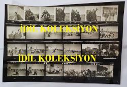 1967 HÜRRİYET ALTIN MİKROFON YARIŞMASI ANADOLU TURU ORİJİNAL FOTOĞRAFI - 24 x 16 cm EBADINDA - 1967 ALTIN MİKROFON YARIŞMASINDA ANTALYA'DA ÇEKİLMİŞ 25 FARKLI MİNİ KARE TEK FOTOĞRAFTA. HER BİR KARE 3 x 2,5 cm EBADINDA MİNİ BOYDADIR