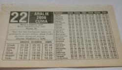 22 Aralık 2006-Orijinal Takvim Yaprağı-Doğum Günü-Söz,Nişan,Nikâh,Düğün ve Önemli Günler Hediyesi-ERAŞ Hizmet Takvimi-Ayet-Hadis(Seçme Hadisler,s.219)-Veremle Savaş Eğitimi Haftası-Veremden Korunmak İçin-Verem Hastalığının Belirtileri-Çocuğunuza İsim:Fikri,Fikriye