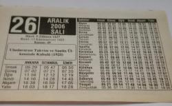 26 Aralık 2006-Orijinal Takvim Yaprağı-Doğum Günü-Söz,Nişan,Nikâh,Düğün ve Önemli Günler Hediyesi-ERAŞ Hizmet Takvimi-Ayet-Hadis(Uluslararası Takvim ve Saatin Ülkemizde Kabulü (1925))-Kurban-Çocuğunuza İsim:Feridun,Ferda