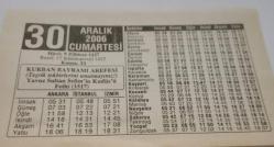 30 Aralık 2006-Orijinal Takvim Yaprağı-Doğum Günü-Söz,Nişan,Nikâh,Düğün ve Önemli Günler Hediyesi-ERAŞ Hizmet Takvimi-Ayet-Hadis(Kurban Bayramı Arefesi)-Kurbanın Bedelini Vermek-Kurban Etinin Taksimi-Çocuğunuza İsim:Fatih,Feyza