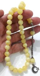 OSMANLI DÖNEMİ OBJEDEN YAPILMA BEYAZ BULUTLU KREM RENGİ HARİKA DAMLA KEHRİBAR TESPİH YEDEK DANELİ GÜMÜŞ PÜSKÜLLÜ 3TT2PP1 ÇOK NADİR