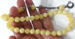 OSMANLI DÖNEMİ OBJEDEN YAPILMA BEYAZ BULUTLU KREM RENGİ HARİKA DAMLA KEHRİBAR TESPİH YEDEK DANELİ GÜMÜŞ PÜSKÜLLÜ 3TT2PP1 ÇOK NADİR