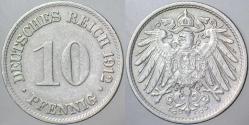 ALMANYA İMPARATORLUĞU 10 PFENNIG 1912 G. II. WİLHELM DÖNEMİ.