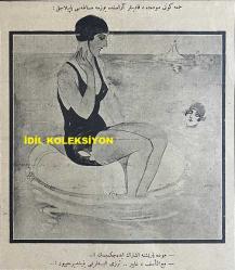 Osmanlıca Akbaba Mizah Dergisi-Gazetesi, Orijinal Dönem Basım, (Ottoman Magazine-Newspaper) - 25 Ağustos 1927 - Sayı: 491 - Karikatürist Ramiz Gökçe'nin Çalışması: Kadınlar Arasında Çıplak Bacak Modası Taammüm Etmeye Başladı.. 