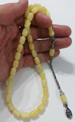 OSMANLI DÖNEMİ OBJEDEN YAPILMA BEYAZ BULUTLU KREM RENGİ HARİKA DAMLA KEHRİBAR TESPİH İKİ YEDEK DANELİ GÜMÜŞ PÜSKÜLLÜ TTT1Q1A1 ÇOK NADİR