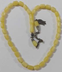 OSMANLI DÖNEMİ OBJEDEN YAPILMA BEYAZ BULUTLU KREM RENGİ HARİKA DAMLA KEHRİBAR TESPİH İKİ YEDEK DANELİ GÜMÜŞ PÜSKÜLLÜ P1V1R1 NADİR