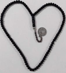 OSMANLI DÖNEMİ OBJEDEN EL YAPIMI SİYAH MUHTEŞEM 99'LU SIKMA KEHRİBAR TESPİH GÜMÜŞ PÜSKÜLLÜ 2VV2ZZ1 ÇOK NADİR