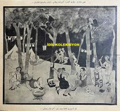 Osmanlıca Akbaba Mizah Dergisi-Gazetesi, Orijinal Dönem Basım, (Ottoman Magazine-Newspaper) - 17 Ağustos 1927 - Sayı: 489 - Karikatürist Ramiz Gökçe'nin Çalışması: Bazı Hanımlarımız, Heybeliada'da 'Genç Kızlar Yuvası' Namında Bir Kamp Kuracaklarmış.. 