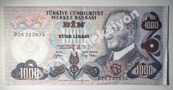 6.Emisyon 1.000 Türk Lirası D26 222932 Koleksiyonluk Eski Para Çok Çok Temiz Kondisyonda
