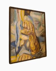 İşçi Temalı Zincirlerinden Kurtulan Yumruk/Tarık Atak İmzalı Yağlıboya Çalışma (60-48 cm Çerçevesinde)