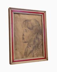 Kız Çocuğu / Meltem imzalı Kara Kalem Çalışma (20-26 cm Çerçevesinde)