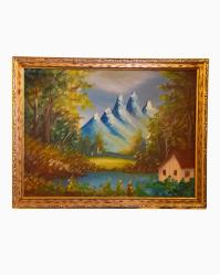 Doğa Manzarası Yağlıboya Çalışma (44,5-34,5 cm Altın Yaldızlı Çerçevesinde)