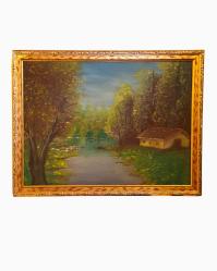 Doğa Manzarası Yağlıboya Çalışma (44,5-34,5 cm Altın Yaldızlı Çerçevesinde)