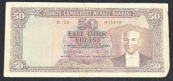 5 EMİSYON 5 TERTİP 50 LİRA SERİ E20 013858 ÇT