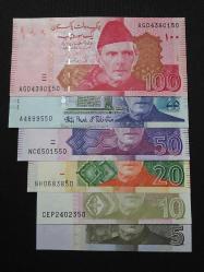 PAKİSTAN, 5-10-20-50-75-100 RUPEES, 2008/2024, ÇİL