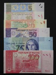 PAKİSTAN, 5-10-20-50-75-100 RUPEES, 2008/2024, ÇİL