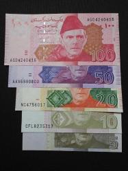 PAKİSTAN, 5-10-20-50-100 RUPEES, 2008/2024, ÇİL