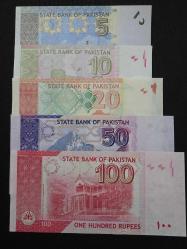 PAKİSTAN, 5-10-20-50-100 RUPEES, 2008/2024, ÇİL