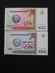 ÖZBEKİSTAN 500-1000 SOM, 1999/2001, ÇİL 2 adet