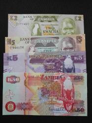 ZAMBİA  2-5-5-50 KWACHA, 1992/2021, ÇİL Toplam 4 banknot