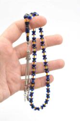 Kapsül Kesim Günlük Boy Sarı Lacivert Sürmeli Sıkma Kehribar Tesbih