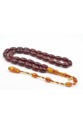 Hakkı Usta İmzalı Kapsül İri Osmanlı Model Bordo Sıkma Kehribar Tesbih