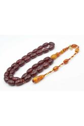 Hakkı Usta İmzalı Kapsül İri Osmanlı Model Bordo Sıkma Kehribar Tesbih