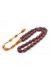 Hakkı Usta İmzalı Kapsül İri Osmanlı Model Bordo Sıkma Kehribar Tesbih