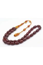 Hakkı Usta İmzalı Kapsül İri Osmanlı Model Bordo Sıkma Kehribar Tesbih